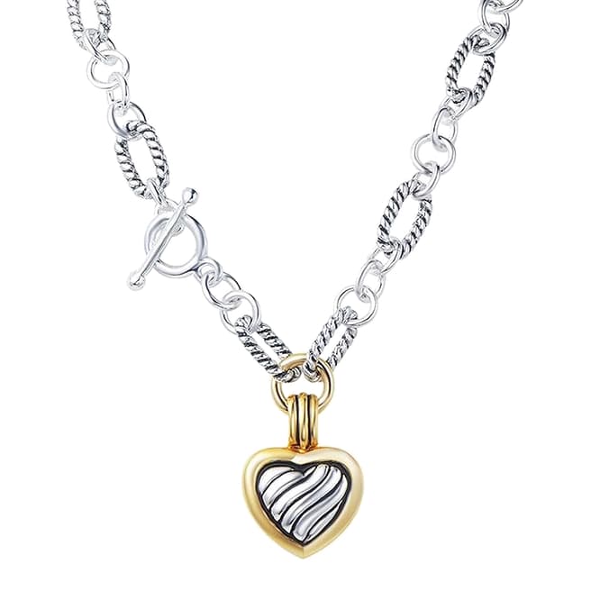 Liv Oliver 18K Gold & Silver Two Tone Drop Heart Charm Drop Necklace