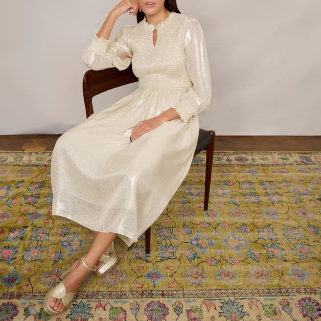 Wyse Ivory Ari Silk Blend Lame Dress