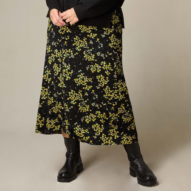 Live Unlimited Yellow Ditsy Print Jersey Swing Skirt