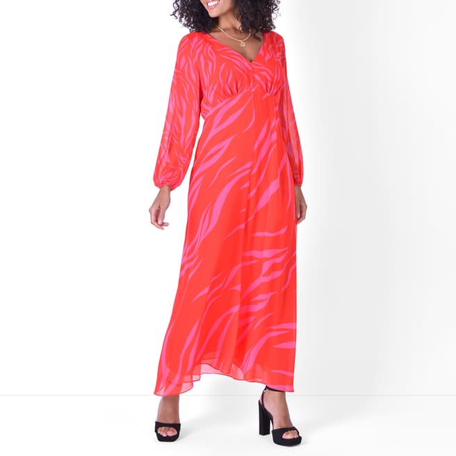 Live Unlimited Red/Pink Zebra Print Maxi Dress With Blouson Sleeves