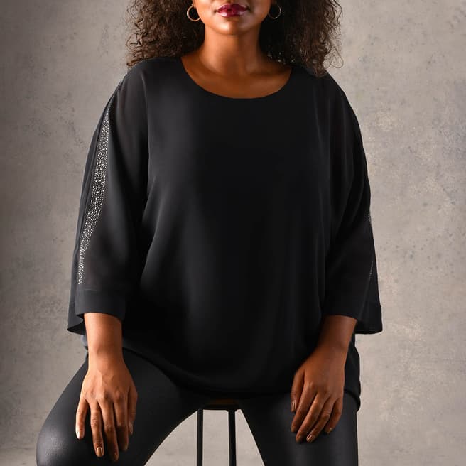 Live Unlimited Black Jersey Top With Stud Sleeve Detail