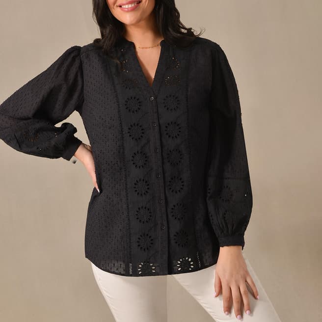 Live Unlimited Black Broidery Cotton Blouse