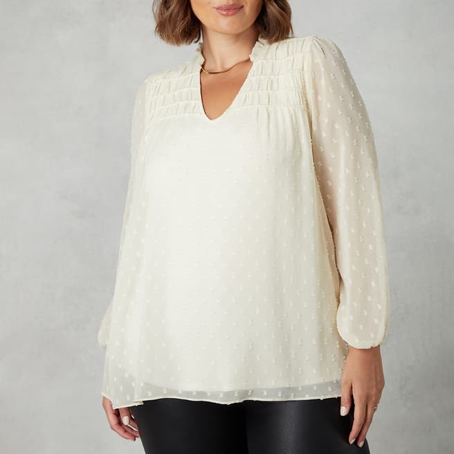 Live Unlimited Ivory Dobby Ruched Front Blouse