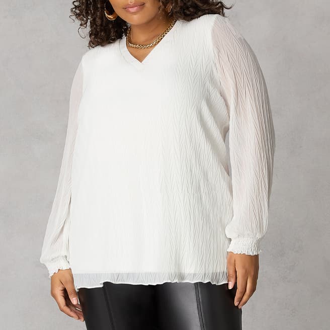 Live Unlimited Ivory Textured Rib Trim Blouse