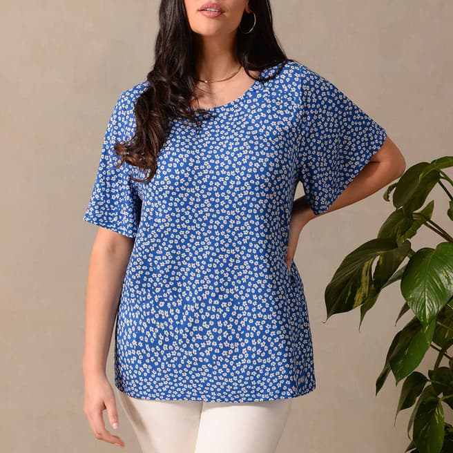 Live Unlimited Blue Ditsy Jersey Top