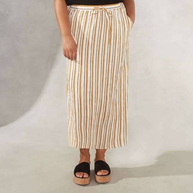 Live Unlimited Tan Stripe Drawstring Skirt With Side Splits