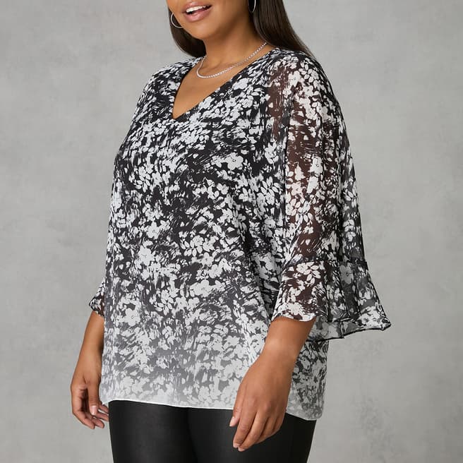 Live Unlimited Floral Print Flute Sleeve Overlay Top