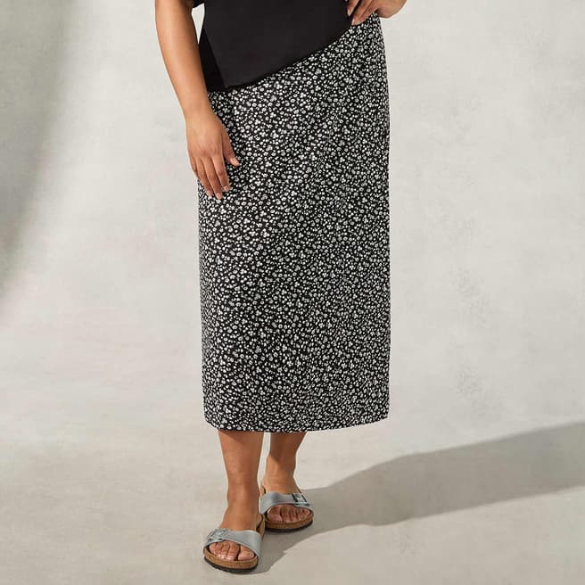 Live Unlimited Mono Ditsy Floral Print Jersey Midi Skirt