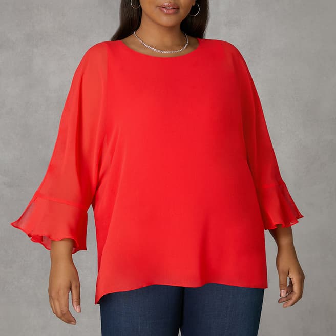 Live Unlimited Red Flute Sleeve Overlay Top