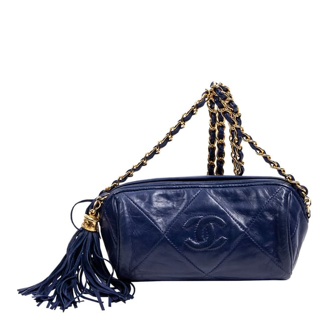 Vintage Chanel Blue CC Tassel Barrel Bag Shoulder Bag