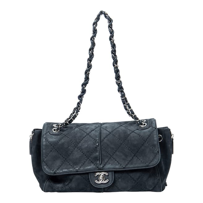 Vintage Chanel Black CC Ultimate Stitch Side Zip Flap Shoulder Bag