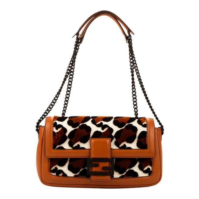 Vintage Fendi Brown Baguette Leopard Shoulder bag