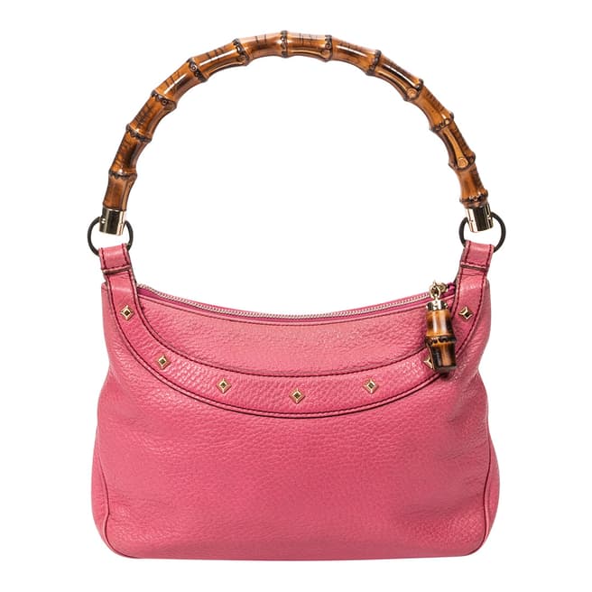 Vintage Gucci Pink Bamboo Handle Studed Zip Tote Shoulder Bag