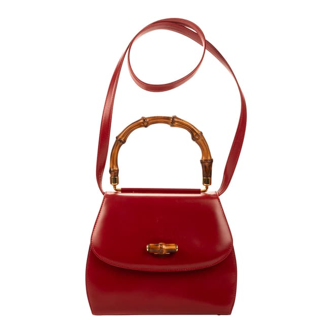 Vintage Gucci Red Vintage Bamboo Top Handle Flap Shoulder Bag