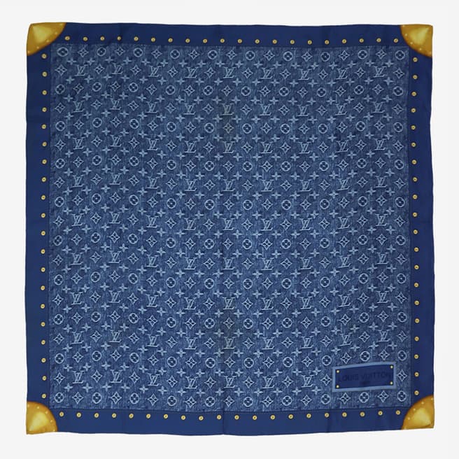 Pre-Loved Louis Vuitton Blue Louis Vuitton Monogram Denim Patterned Silk Scarf