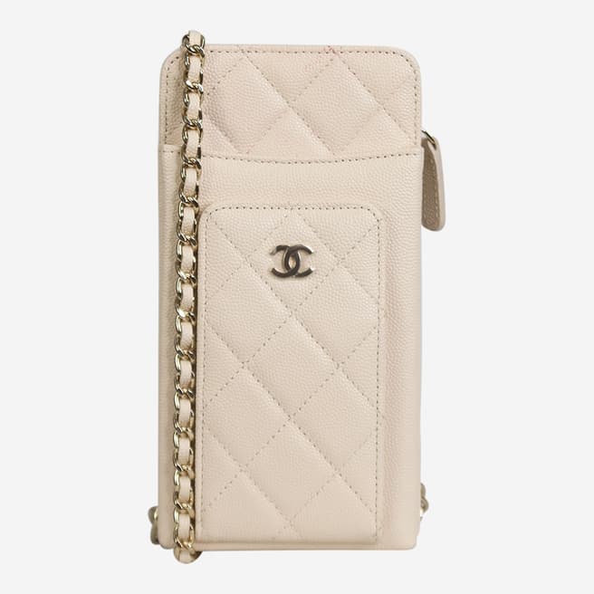 Pre-Loved Chanel Cream Chanel 2019 Caviar Phone Pouch