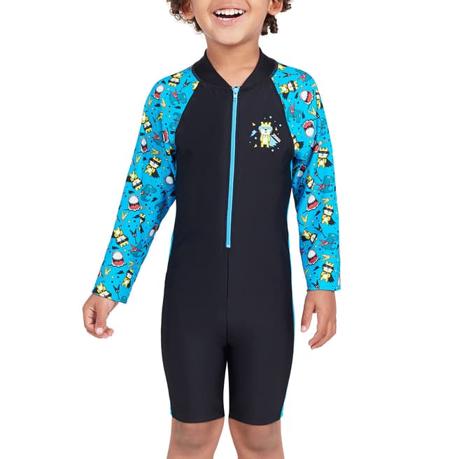 Zoggs Black Long Sleeve All In One Boys Swim Suit