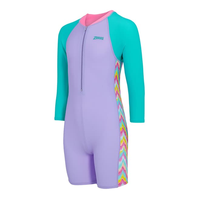 Zoggs Lilac Long Sleeve All In One Girls Swim Suit