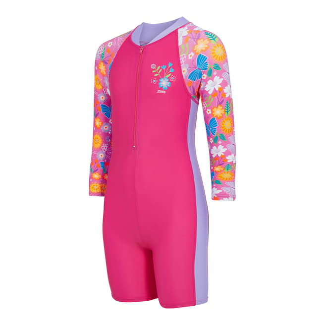 Zoggs Pink Long Sleeve All In One Girls Swim Suit