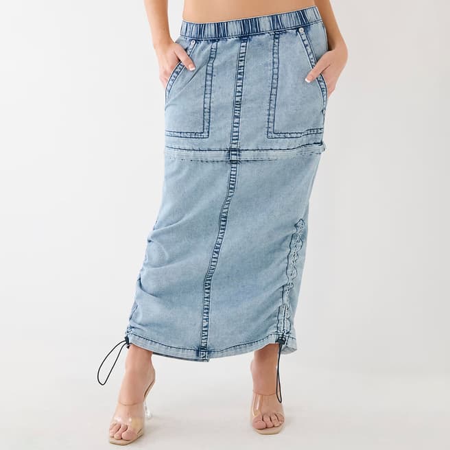 True Religion Washed Blue Sadie Convertible Cotton Maxi Skirt