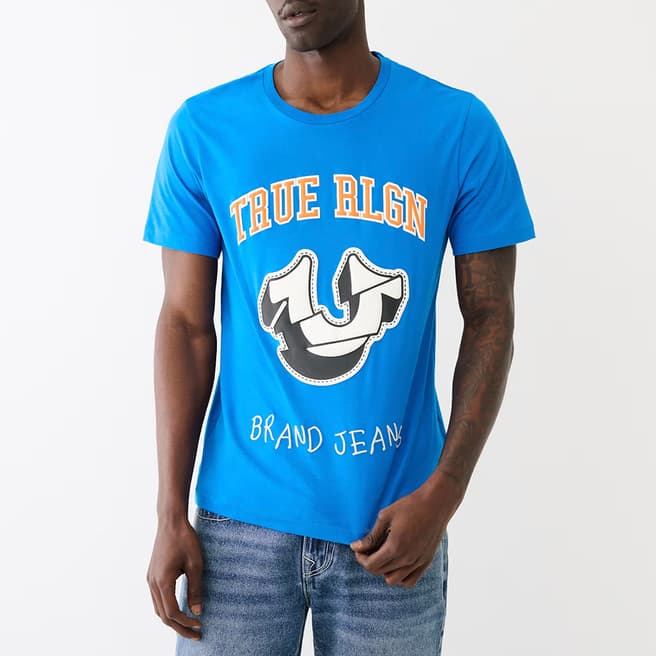 True Religion Blue Large Printed Logo Cotton T-Shirt