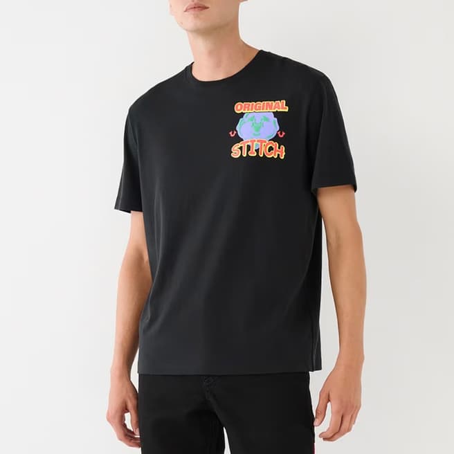 True Religion Black Stitch Energy Logo Cotton T-Shirt