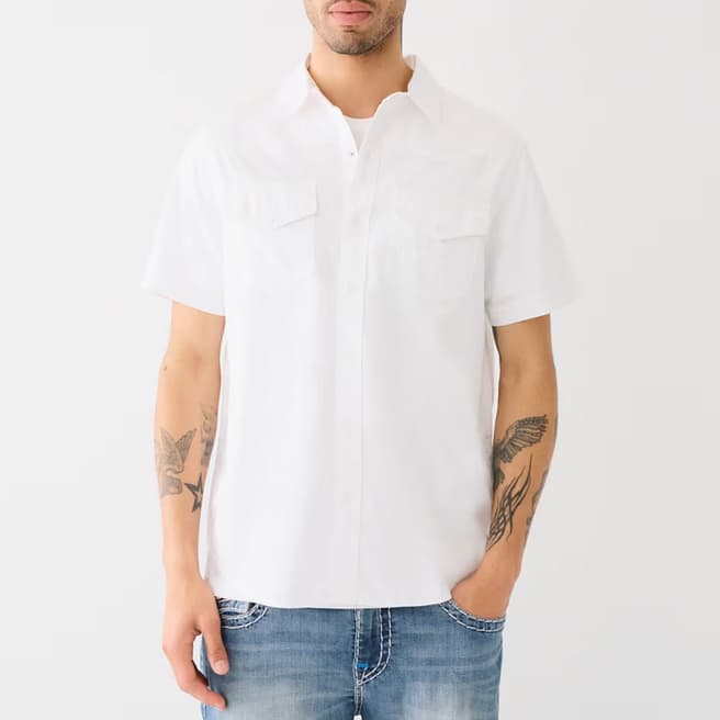 True Religion White Woven Short Sleeve Cotton Shirt