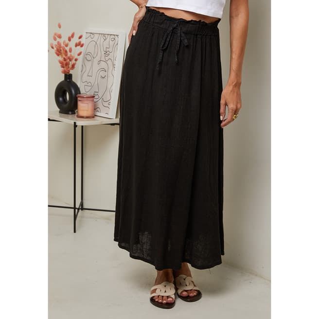 LE MONDE DU LIN Black Linen Midi Skirt