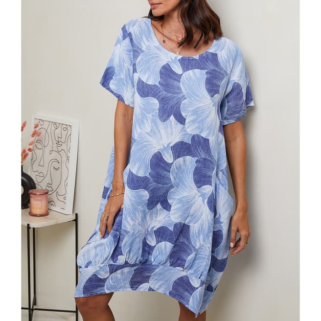 LE MONDE DU LIN Blue Printed Linen Dress