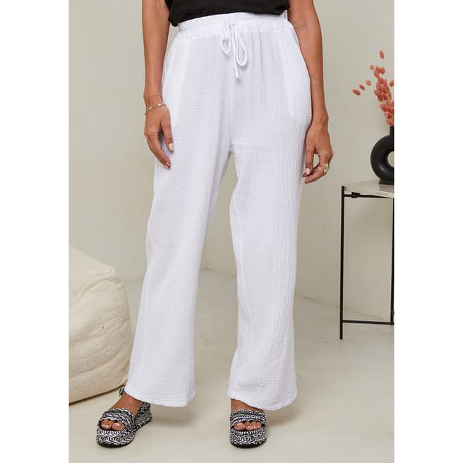 LE MONDE DU LIN White Textured Linen Trousers