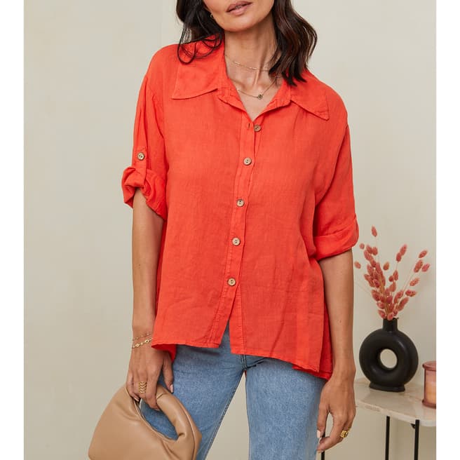 LE MONDE DU LIN Orange Linen Shirt