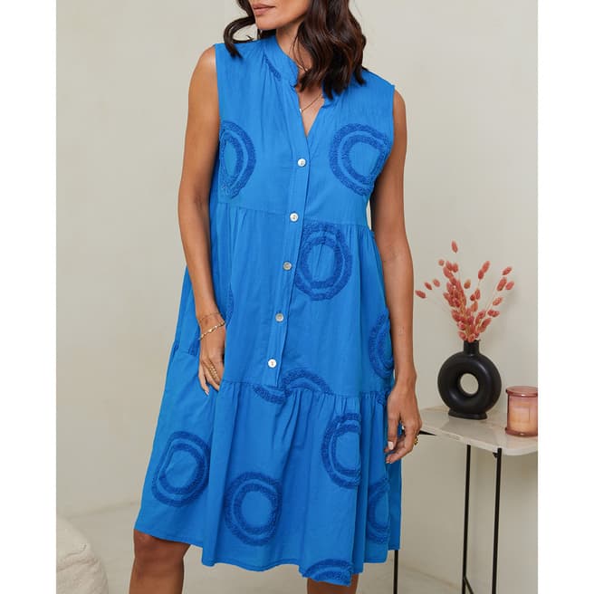 LE MONDE DU LIN Blue Linen Mini Dress