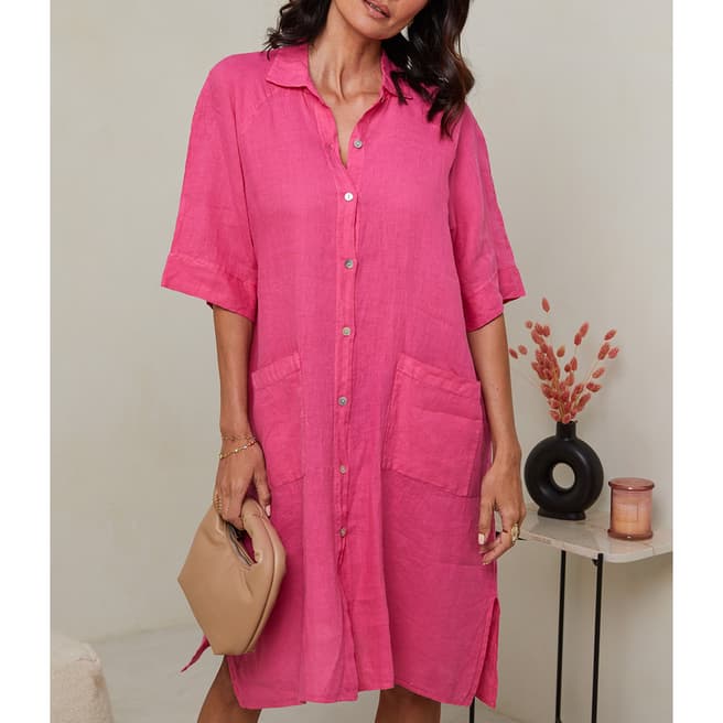 LE MONDE DU LIN Pink Linen Midi Dress