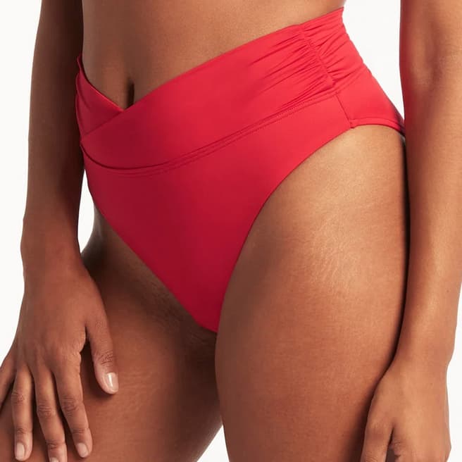Sea Level Red Essentials Wrap High Waist Bikini Brief