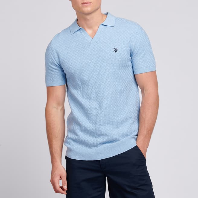 U.S. Polo Assn. Light Blue Textured Revere Knit Cotton Polo Shirt