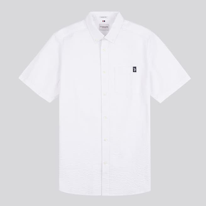 U.S. Polo Assn. White Seersucker Short Sleeve Cotton Shirt