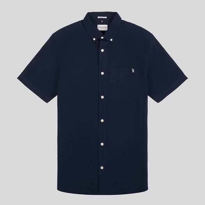 U.S. Polo Assn. Navy Seersucker Short Sleeve Cotton Shirt