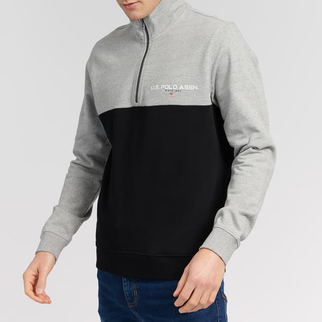 U.S. Polo Assn. Grey Half Zip Colour Block Cotton Sweatshirt