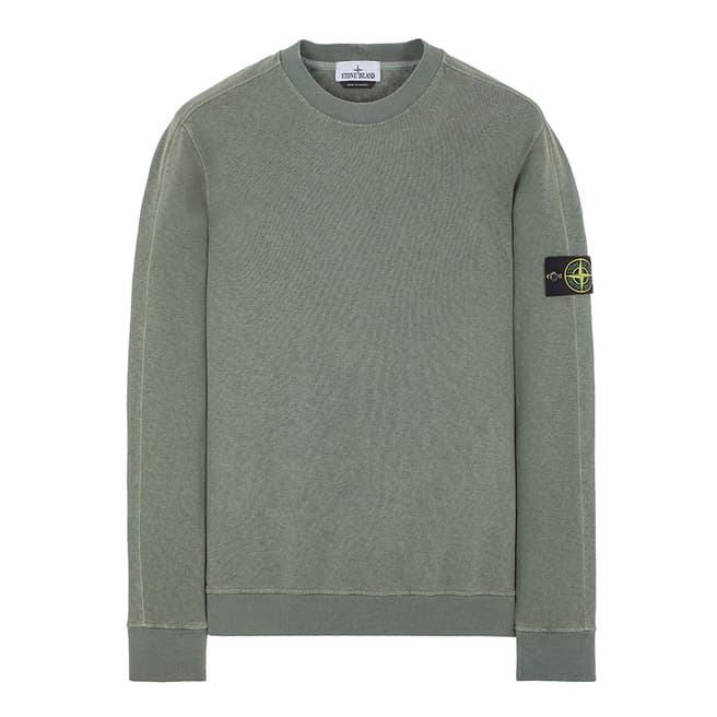 Stone Island Green Garment Dyed Cotton Fleece Sweatshirt