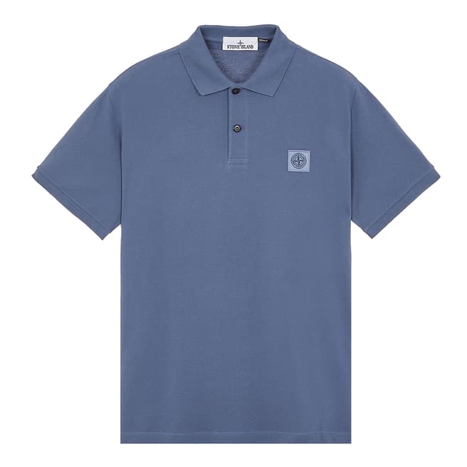 Stone Island Blue Cotton Blend Polo Shirt