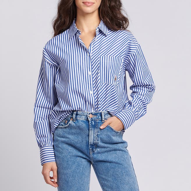 U.S. Polo Assn. Blue Stripe Loose Fit Cotton Blend Shirt