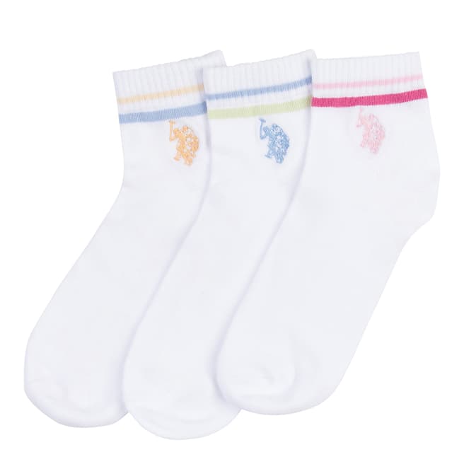 U.S. Polo Assn. White 3-Pack Cotton Blend Ankle Socks 