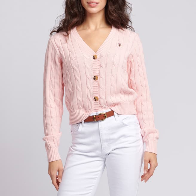 U.S. Polo Assn. Pink Cable Knit Cropped Cotton Cardigan