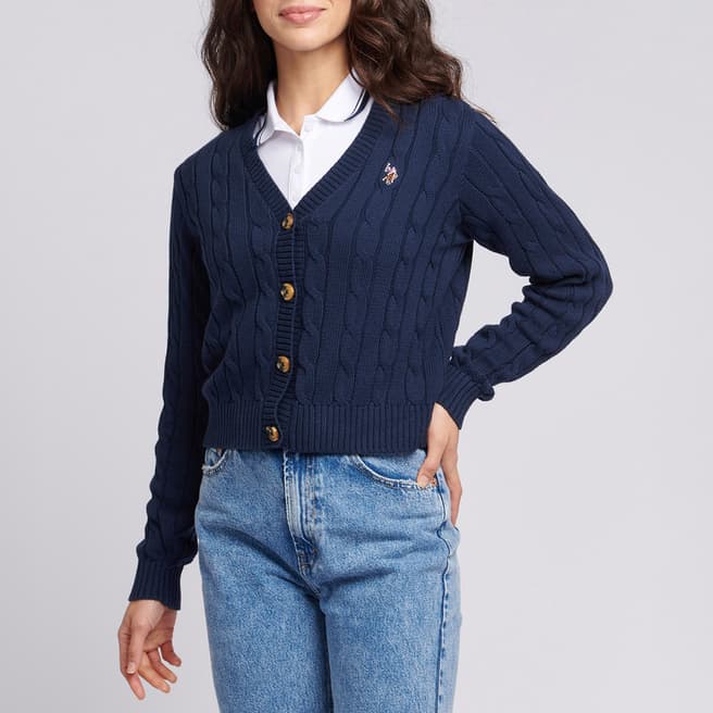 U.S. Polo Assn. Navy Cable Knit Cropped Cotton Cardigan