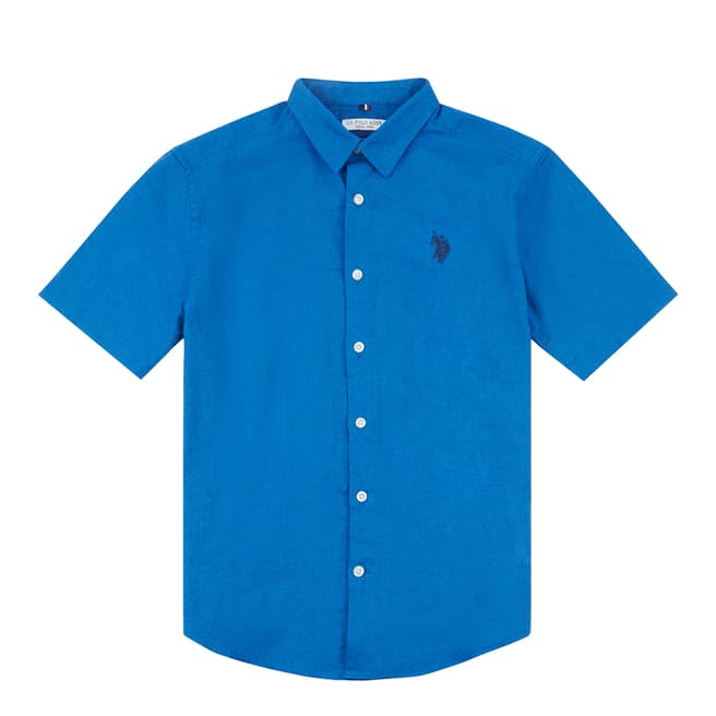 U.S. Polo Assn. Blue Cotton Linen Blend Shirt