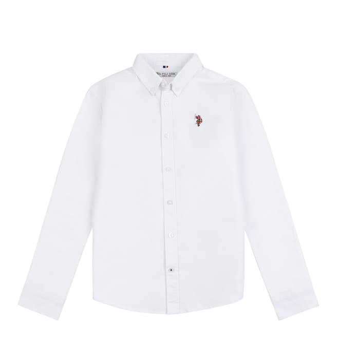 U.S. Polo Assn. White Lifestyle Peached Oxford Cotton Shirt