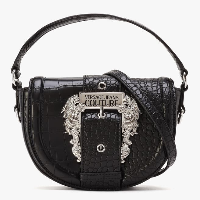 Versace Black Baroque Buckle Faux Croc Bag