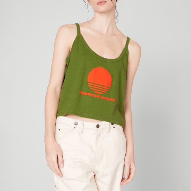American Vintage Green Linen and Cotton Blend Tank Top 