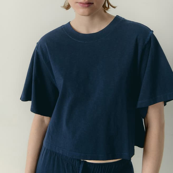 American Vintage Navy Laweville Cropped Cotton T-Shirt