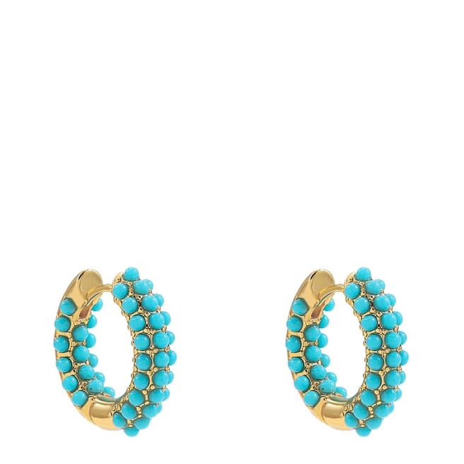 Liv Oliver 18K Gold Multi Turquoise Mini Hoop Earrings 